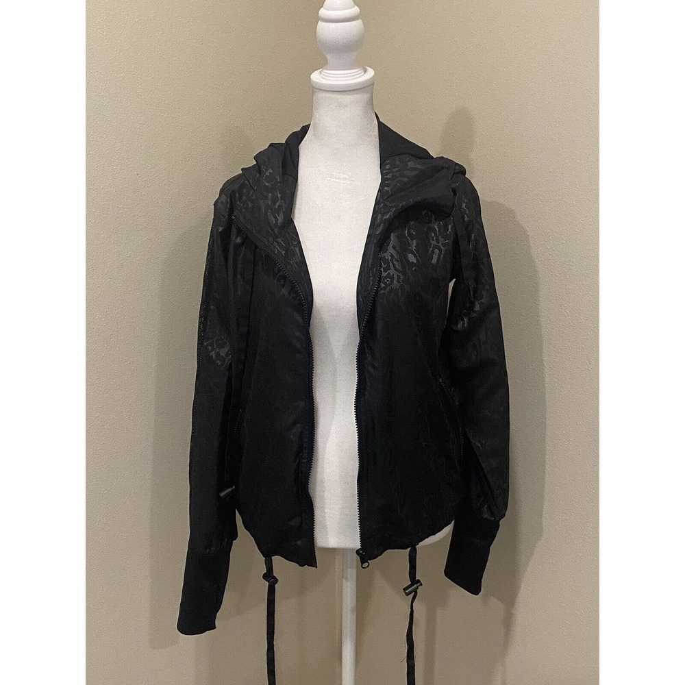 Zyia Active Black Leopard Animal Print Windbreaker Jacket Women’s Size XS